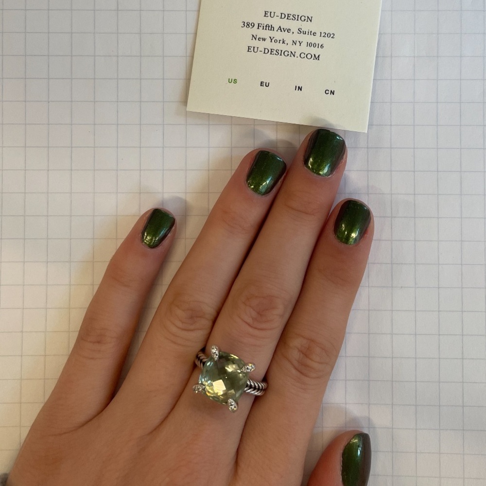 Chatelaine® Ring in Sterling Silver with Prasiolite and Pavé Diamonds